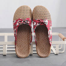 Women Fashion Butterfly Knot Slip On Slides Indoor Home Slippers Shoes Summer Straw Beach Slippers Female Linen Flip Flops 2024 - buy cheap