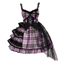 New Harajuku Gothic Women Fashion Asymmetric Bow Pink Plaid Sling Dress Female Lolita Temperament Slim Sweet Kawaii Dress 2024 - buy cheap