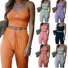 Women Spring Summer Casual Lounge Two Piece Sets Women Spaghetti Straps Crop Tops and Drawstring Waist Pants 2024 - buy cheap