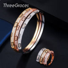 Threegrace fashion designer pedra cz glod, pulseiras redondas com punho aberto anéis e joias conjuntos para mulheres js262 2024 - compre barato