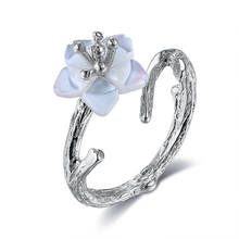 SILVERHOO-Anillo de Plata de Ley 925 para mujer, joyería fina elegante con flores de cerezo blancas, Concha, perla, rama de flor 2024 - compra barato