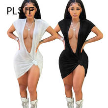 Deep V Neck Black White Sexy Sheath Mini Dress Ladies Short Sleeve Party Club Dresses 2024 - buy cheap