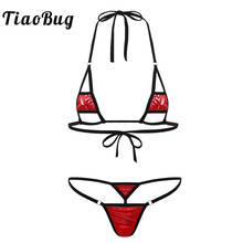 Conjunto de lencería Sexy ahuecado metálico brillante para mujer, Mini Sujetador de Bikini con lazo Halter, Tops con Tanga, ropa de playa, ropa interior 2024 - compra barato