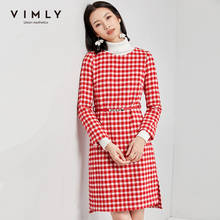 Vimly Winter Dresses For Women Elegant O Neck Houndstooth High Waist A Line Wool Dress Female Autumn Vestidos 99255 2024 - buy cheap