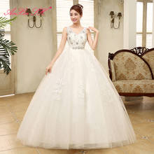 AXJFU beauty flower lace white wedding Dress vintage v neck sashes beading crystal sleeveless flower ball gown  wedding dress 2024 - buy cheap