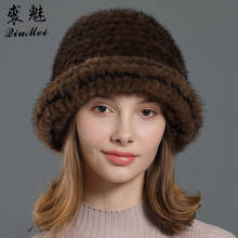 Gorro feminino de pelo de vison verdadeiro, chapéu touca feminina clássica em malha com pele de feninoxidável 2020 2024 - compre barato