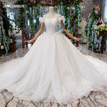 HTL467 белое свадебное платье с длинным шлейфом и открытыми плечами, бальное платье с вырезом лодочкой, кружевное свадебное платье для невесты, vestidos de novia 2024 - купить недорого
