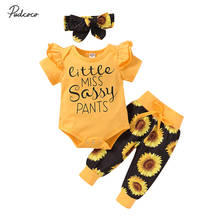 2020 Baby Summer Clothing 3Pcs Newborn Baby Girl Sunflower Clothes Short Sleeve Romper Pants Headband Sassy Cotton Outfit 2024 - buy cheap