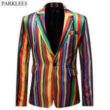 Chaqueta con estilo de arco iris para hombre, Blazer informal con solapa de pico de un botón, para Club, fiesta, graduación, ropa de escenario para cantantes 2024 - compra barato