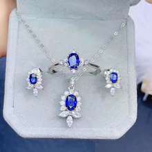 Fine Natural Sapphire/Ruby/Emerald S925 Sterling Silver Earrings Rings Pendants Necklace Luxury Set Women Weddings MeiBaPJFS 2024 - buy cheap