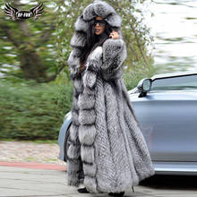 Luxury Winter Women Long Real Silver Fox Fur Coat With Big Hood Thick Warm Wholeskin Genuine Fox Fur Jacket Fashion Overcoats 2024 - buy cheap