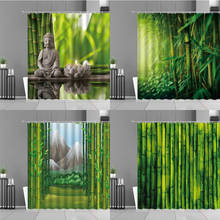 Green Plants Bamboo Leaf Shower Curtain Zen Buddha Lotus Mountain Trees Landscape Home Bathroom Decor Screen Waterproof Curtains 2024 - buy cheap