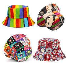 2021 Summer Rainbow Stripe Bucket Hats For Women Floral Outdoor Travel Sun Hat Sun protection Fisherman Cap Men Female Panama 2024 - buy cheap