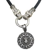 Double Sides Viking Rune OTHALA Slavic Kolovrat Star Of Russia Pentagram Viking Wolf Head leather Chain trinity Pendant 2024 - buy cheap