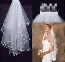 Wholesale Wedding Simple Tulle White Color Two Layers Bridal Veil Ribbon Edge Cheap Bride Accessories Women Veil with Comb 2024 - buy cheap
