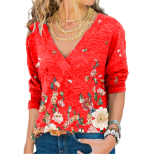 Woman's Loose T shirt Pullovers Floral Printed Loose Casual Plus Size Clothing Woman's V-Neck Tops Shirts Long Sleeve Size S-5XL 2024 - buy cheap