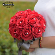 Kyunovia-ramo de rosas de seda para damas de honor, ramos de flores artificiales con diamantes de imitación, centro de mesa, ramo de flores rojo para boda FE50 2024 - compra barato