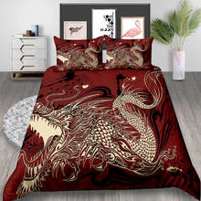 Thumbedding-Juego de ropa de cama roja, funda de edredón tamaño King, tamaño Queen, dragón dorado, Material suave de tacto suave, con funda de almohada, 3 uds. 2024 - compra barato