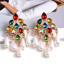 New styles Colorful Crystal Pearl Dangle Drop Earrings High Quality Metal Jewelry Accessories For Women Wholesale 2024 - buy cheap