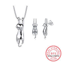 Wedding Bridal Jewelry Sets for Women 925 Sterling Silver Cute Cat Earrings Long Chain Necklaces Pendant Party Gifts 2024 - buy cheap