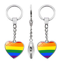 WG 1pc Gay Pride Cabochon Glass Ball Lovers Heart Keychain Pendant Metal Keyring Keychain Jewelry Accessories 2024 - buy cheap