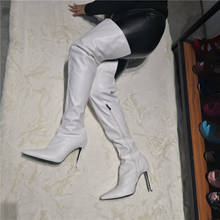 Real Photo Extrem-botas altas de látex para mujer, zapatos por encima de la rodilla, con cremallera lateral, tacón de aguja, talla grande 45 46 47 2024 - compra barato