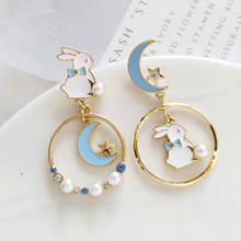 New Bunny Rabbit Moon Earrings for Women Girl Pear Star Crystal Asymmetry Earring Fashion Cute Trendy Jewelry Gifts 2024 - buy cheap