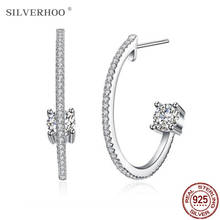 SILVERHOO-pendientes de plata de ley 925 para mujer, aretes sencillos y brillantes, redondos, de Circonia cúbica, joyería de plata 2024 - compra barato