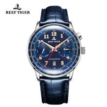 Reef Tiger/RT Top Brand Blue Pilot Watch Men Functional Automatic Mechanical Watch Leather Band Waterproof Wrist Watch 2024 - buy cheap