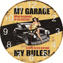 Винтажные деревянные настенные часы My Garage My Rules, женские настенные часы для автомобиля без тикания, декоративные настенные часы, бесшумные 2024 - купить недорого