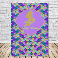 Mermaid Scale Birthday Photography Backdrop Gold Purple Teal Glitter Vinyl Photo Background 2024 - buy cheap