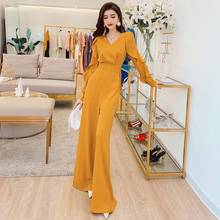 Women 2021 Summer New Long-sleeved Jumpsuit Female Casual V-Neck Wide Leg Rompers Ladies Elegant Chic Jumpsuits Overalls E670 2024 - buy cheap