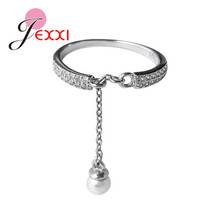Cubic Zircon Rhinestone Crystal  Inlay Tassel Chain Pearl Dangle Charms Ring 925 Sterling Silver Blingling Jewelry For Women 2024 - buy cheap