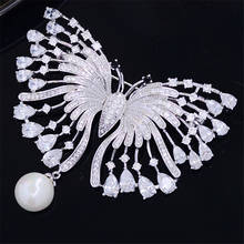 OKILY Gorgeous Butterfly Brooch for Women Pearl Pin and Brooches Overcoat Silver Color Zircon Animal Broochpin Accessori Jewelry 2024 - buy cheap