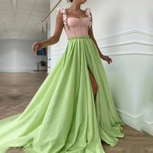 Eightale vestidos de baile 2020 alças de espaguete flores a linha frente dividir verde vestido de formatura para festa de noite robe de soire 2024 - compre barato