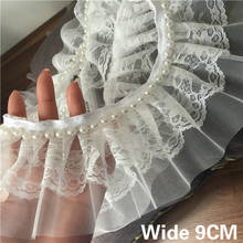 9CW Wide Luxury Tulle White 3D Pleated Lace Ribbon Fabric Glitter Beads Ruffle Trim Bridal Applique Handmade Sewing DIY Crafts 2024 - buy cheap