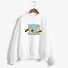 New autumn and winter fashion collar, hand of god pattern oil painting style long sleeve all-match sweatshirt 2024 - buy cheap