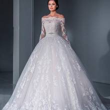 Элегантное кружевное свадебное платье с вырезом лодочкой и вышивкой, с поясом и бантом, бальное платье с открытыми плечами, свадебные платья, свадебное платье, es 2024 - купить недорого