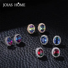 JoiasHome-pendientes de plata de ley 925 con Micro incrustaciones de circonita, joyería ovalada geométrica, joyería de 11x9mm 2024 - compra barato