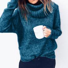 Женский трикотажный свитер с длинным рукавом, однотонный пуловер с высоким воротником, одежда для женщин на осень 2020 2024 - купить недорого