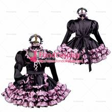 Fondcosplay adulto sexy cruz vestir sissy maid curto vestido de cetim preto com fechadura uniforme avental traje sob medida [g3729] 2024 - compre barato