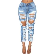 Moda jeans rasgados para as mulheres denim calças retas meados da cintura casual jeans magros rasgados jeggings namorado jeans 2020 2024 - compre barato