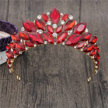 Gorgeous Red Crystal Bride Crown Queen Pageant Headdress Bridal Tiaras Crowns Wedding Hair Jewelry Accessories Crown Headband 2024 - buy cheap