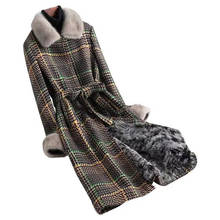Casaco de lã feminino novo casaco de lã de inverno senhora tweed lã imitação de lã forro de comprimento médio vison gola de pele a463 2024 - compre barato