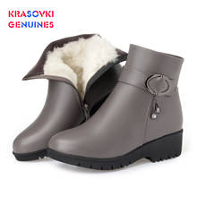 Krasovki Genuines Wool Women Snow Boots Warm Genuine Leather Fur Warm Shoes Plush Ankle Boots Platform for Women Winter Boots 2024 - buy cheap