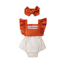 0-24M Newborn Lovely Baby's Romper Sleeveless Pleated Cuff Triangle Romper Bow-knot Hairband 2024 - buy cheap