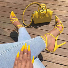 MHYONS-Sandalias amarillas sexys para mujer, zapatos de tacón de 11,5 cm, puntiagudos, Boca de pescado, Stilettos cruzados, punta afilada 2024 - compra barato