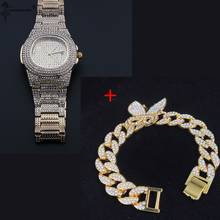 Hip Hop Bling Iced Out Men's Rapper Bracelet Full Rhinestone Pave With Butterfly Miami Cuban Chain Bracelet Watch forMen Jewelry 2024 - buy cheap