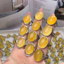 MOONROCY Silver Color Chalcedony Rings Yellow Oval Opal Vintage Ring for Women Female Gift Dropshipping Jewelry Wholesale 2024 - buy cheap