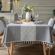 Kit de toalha de mesa decorativa., toalha de mesa de jantar retangular com borla, de poliéster ondulado, jacquard. 2024 - compre barato